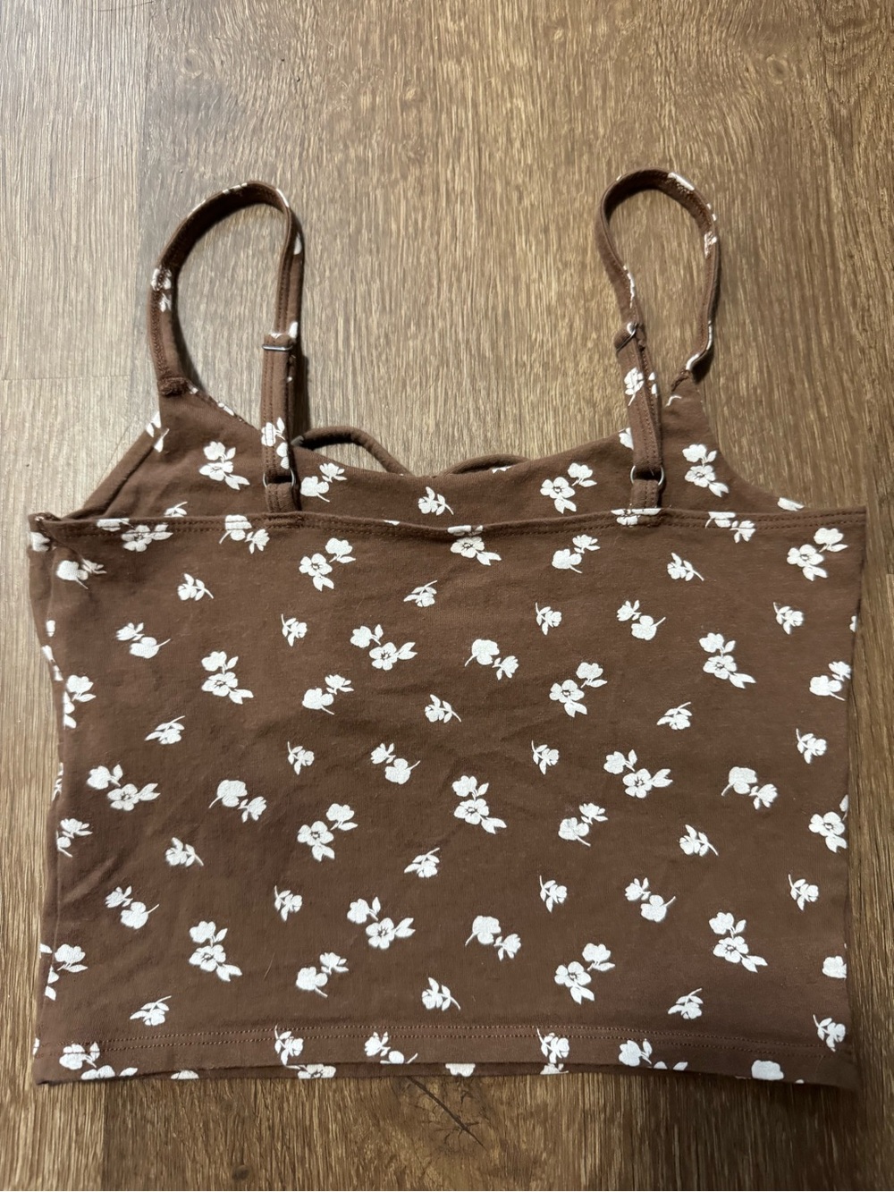 Hollister Women's Adjustable Crop Tank Brown White Floral Size S - Picture 5 of 5